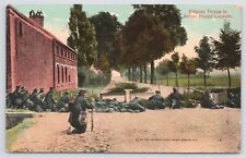 Military~Linen~Belgian Troops In Action Around Louvain~Defending Main Road~Vtg picture