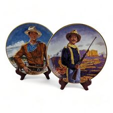 Franklin Mint John Wayne Country Plate set of 2 Fine Porcelain & Stand Numbered picture