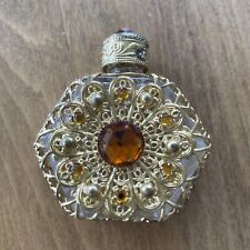 Vintage Gold Filigree Orange Topaz Czech Glass Perfume Bottle picture