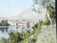 View of Town & Lake Garda Olive Trees Italy Magic Lantern Glass Slide 1923 picture