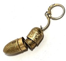 Vintage Sewing Keychain Austria Bullet Tube Thimble Thread Pins Gold Tone picture