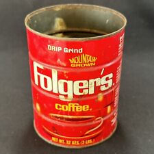 Vintage Mountain Grown Folgers Coffee Tin Metal 2 lb Can no Lid Drip Grid picture