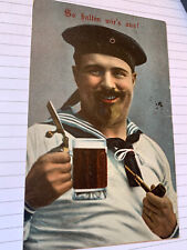 1917 Vintage Postcard. German Sailor with a Beer and Pipe RPPC picture