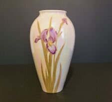 Antique HG Schutz-Marke Porcelain Purple Iris Floral Flower Vase Iridescent  picture