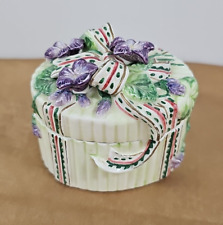 Vintage Fitz & Floyd Bouquet Gift Box 3 in Round Fluted lid with Violets Trinket picture