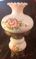 Vintage Hurricane Parlor Table lamp Gone with the Wind Hand Painted Milk Glass picture