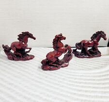 Vtg Chinese Wild Horse Sculpture Red Resin Figure Asian Sculpture ~Set of 3~ picture