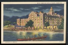 1940's Royal Hawaiian Hotel at Night Waikiki Hawaii Vintage Linen Postcard M1253 picture