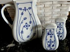Jager Eisenberg Germany BLAU SAKS Blue White Porcelain Pitcher Salt Pepper picture
