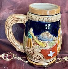 Vintage Switzerland Suisse Schweiz Ceramic Beer Mug Hand Painted Swiss Symbols picture