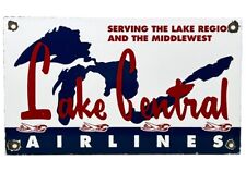 VINTAGE LAKE CENTRAL AIRLINES PORCELAIN SIGN GREAT LAKES MIDWEST AIRPLANE HANGAR picture