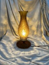 VINTAGE MCM art glass Amber Hurricane lamp electric brass key And WORKS picture