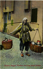 PC CPA CHINA, CHINESE BEGGAR WOMAN CARRYING BABIES, VINTAGE POSTCARD (b18491) picture