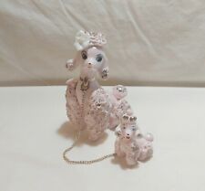 Vtg MCM Pink Ceramic Spaghetti Poodle Dog Mother Chain Pup Figurines picture