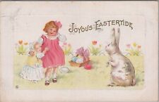 Postcard Joyous Eastertide Little girls with Easter Bunny and Eggs 1913 picture