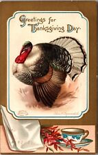 Clapsaddle Thanksgiving Postcard Gorgeous Turkey, Cup of Tea picture