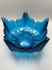 Viking Lotus Glass Bowl Bluenique Vintage  MCM Retro Texture picture