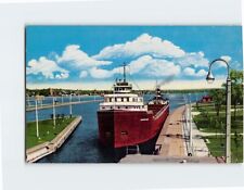 Postcard Modern Freighter Entering MacArthur Lock Sault Ste Marie Ontario Canada picture