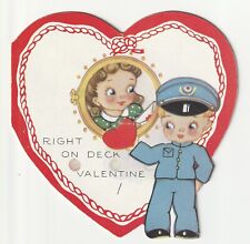 c1950s~Vintage Nautical~Sailor & Girl~RIGHT ON DECK VALENTINE MCM Card picture
