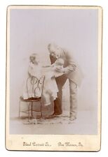 CIRCA 1890s CABINET CARD FATHER HOLDING BABY OUT FOR DAUGHTER DES MOINES IOWA picture