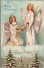 Vintage CHRISTMAS Postcard Pretty Angel Girls / Forget-Me-Nots - 1908 Cancel picture