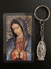 Virgen De Guadalupe keychain With Laminated Spanish prayer. Silver Color picture