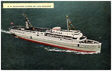 C.1940s SS Milwaukee Clipper Great Lakes Ship Birds Eye View Linen Postcard 4-42 picture