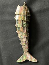 Vtg Los Castillo Abalone Articulated Stone Brass Fish Bottle Opener Rare Mexico picture