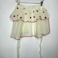 Vintage Half Apron White Sheer Red Polka Dots Mid Century Retro 1950s Tie Back picture