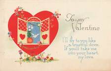 c1920s-30s Fantasy Dove Bird Heart House Window Valentines Day P313 picture