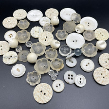 Vintage Buttons White and Clear Plastic Buttons, Lot of 40+ picture