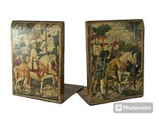 Vtg Fratelli Alinari Firenze Italy Gilt Gold Folding Bookends Medieval Scene picture