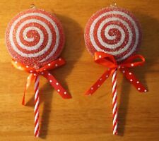 2 LARGE Christmas Candy Lollipops Peppermint Sparkling Sugar Ornament Tree Decor picture