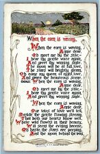 Postcard~ Arts & Crafts Style~ Poem~ Farm Scene~ When The Corn Is Waving picture