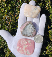USA SALE 105g *SEE VIDEO* LOT 3 PINK OPAL LARGE XL TUMBLES TUMBLED STONES JUMBO picture