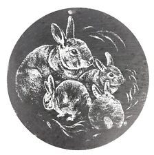Round Black Slate Wall Hanging Painted with 4 Extremely Cute Bunnies Rabbits picture