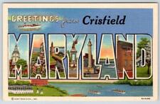 1940-50's GREETINGS FROM CRISFIELD MARYLAND LARGE LETTER VINTAGE LINEN POSTCARD picture