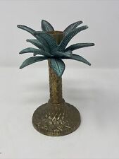 Brass Palm Tree Candle SticksVintage 6 Inches Tall picture