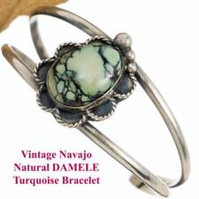 Vintage DAMELE Turquoise Bracelet Sterling Silver OLD PAWN Squash Blossom Navajo picture