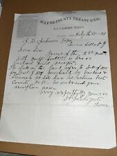1881 Antique Letterhead: Wayne County Iowa IA Treasurer Office DAJ Sargent picture