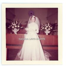 1960s Original Color Photo Beautiful Older Bride Woman Wedding Dress Flowers 262 picture