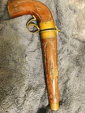 Vintage india   pistol shape wood brass carving knife picture