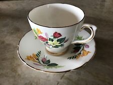 Delphine Bone China Teacup and Saucer multicolour Flowers made in England picture