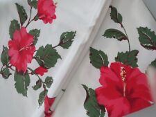 Vtg 1950s California Hand Prints Tablecloth Cotton Roses Red picture