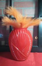 1980s Vintage Bright Flash Red Art Deco Style Draped Glass Vase picture