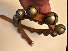 Vintage (12) 1 1/2” Bells Horse Sleigh Real Leather Brown with Buckle 34” long picture
