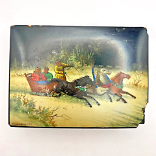 Vintage 1956 Fedoskino Russian Lacquer Hand Painted Trinket Box Horses Signed picture