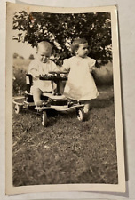 Vintage Old Photo of Cute Little Girls Riding in Peddle Car picture