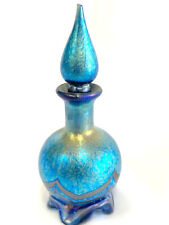 Blue Luster Perfume Bottle With Red Pulled Feather Design. Alcaraz Glass picture
