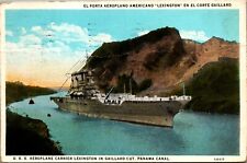 Postcard Panama Canal - U.S.S. Aircraft Carrier Lexington (1925-42) Gaillard Cut picture